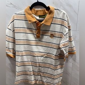 Vintage Timberland white tan striped short sleeve polo shirt men’s size large